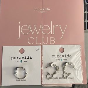 Pura Vida April jewelry club ring and earrings.